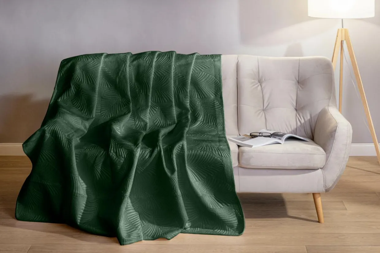 Narzuta na łóżko pikowana w liście zielona FERN 240x260 cm