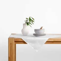 Obrus żakardowy w liście miłorzębu biały GINA 85x85 cm