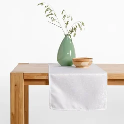 Obrus żakardowy w listki biały ACACIA 40x120 cm