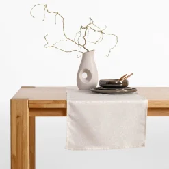 Obrus żakardowy w listki kremowy ACACIA 40x120 cm