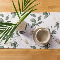 Obrus biały w kwiaty GARDENA 40x120 cm