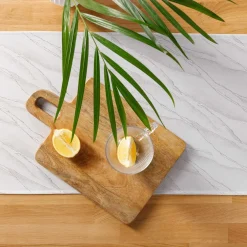 Obrus biały w srebrny marmur LYMIO 40x120 cm