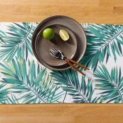 Obrus biały w zielone liście GARDENA 40x120 cm