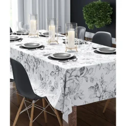 Obrus w szare kwiaty 140x220 cm