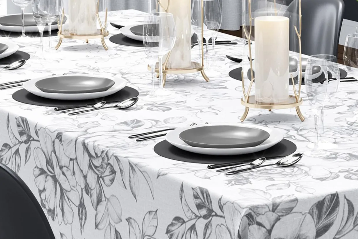 Obrus w szare kwiaty 140x180 cm