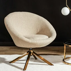 Okrągły fotel obrotowy MABUN beżowy