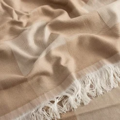 Pled z frędzlami beżowy KRATA 150x200 cm