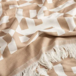 Pled z frędzlami beżowy MIRROR 150x200 cm
