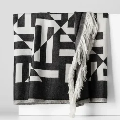 Pled z frędzlami czarny MIRROR 150x200 cm