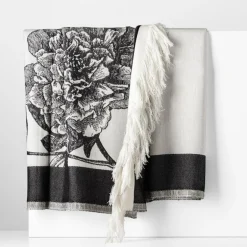 Pled z frędzlami czarny PEONIE 150x200 cm