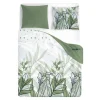 Pościel bawełniana biała w zielone liście TRENDY 220x200 cm
