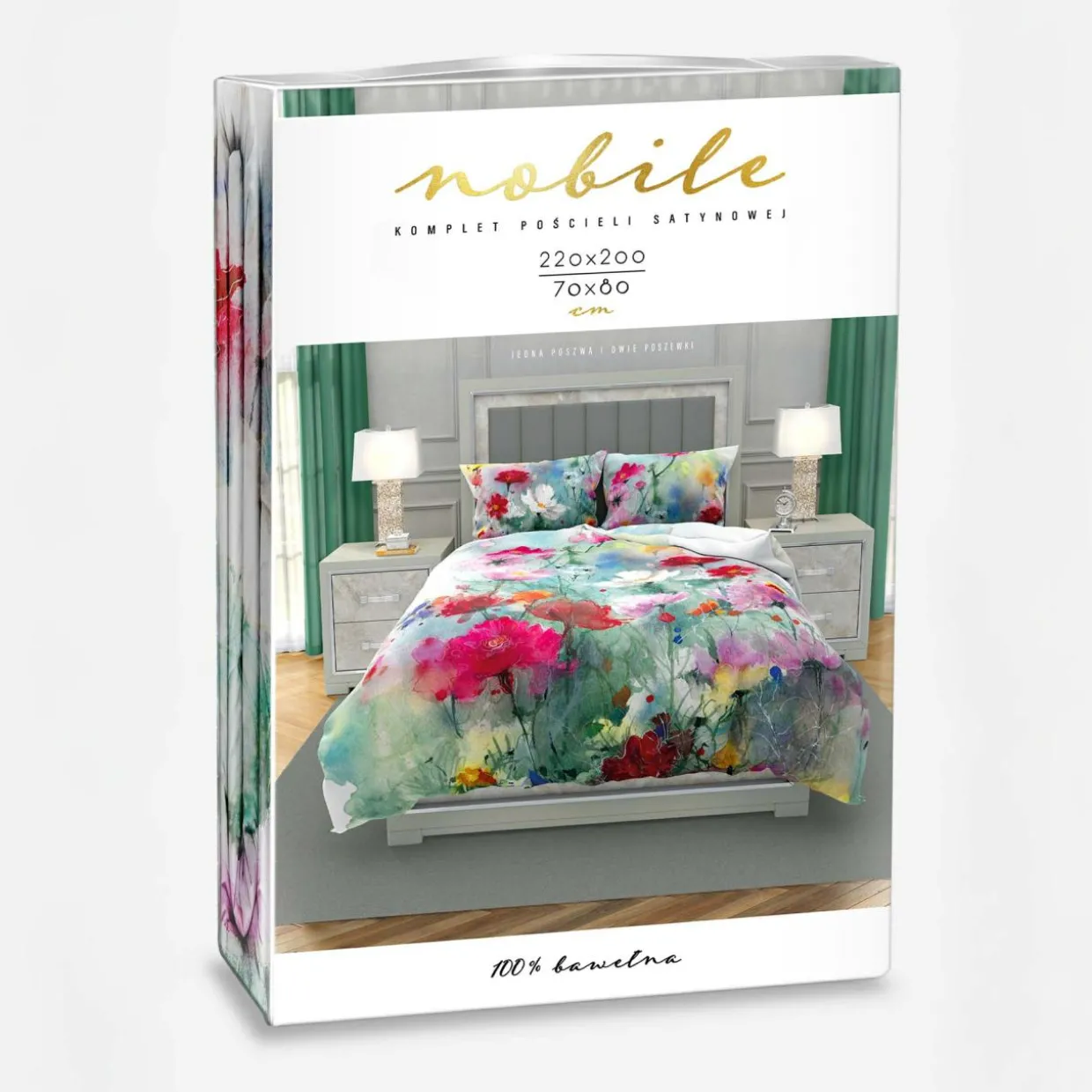 Pościel z satyny bawełnianej malarska łąka NOBILE 220x200 cm