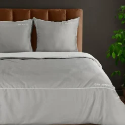 Pościel z satyny bawełnianej szaro-biała EVA MINGE 220x200 cm