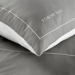 Pościel z satyny bawełnianej szaro-biała EVA MINGE 220x200 cm