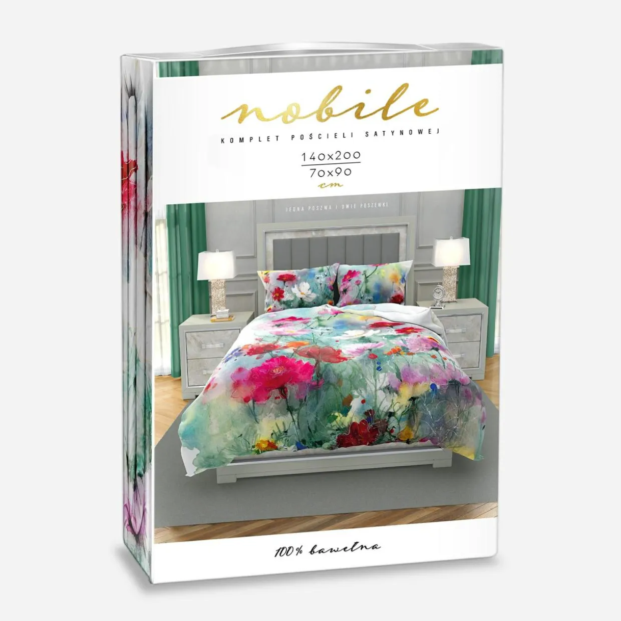 Pościel z satyny bawełnianej malarska łąka NOBILE 140x200 cm