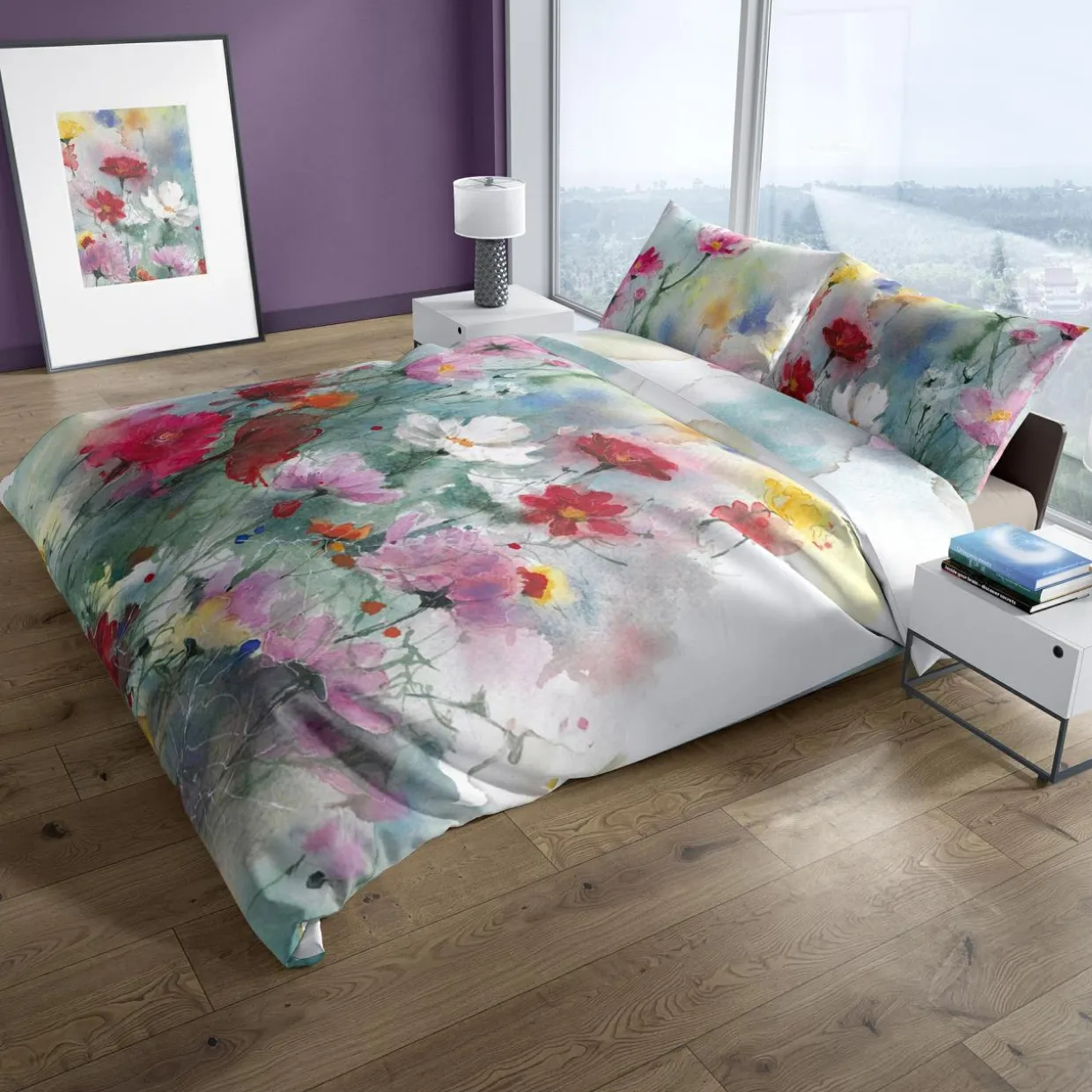 Pościel z satyny bawełnianej malarska łąka NOBILE 160x200 cm