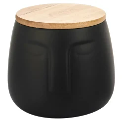 Pojemnik ceramiczny na płatki kosmetyczne z twarzą czarny 9,5 cm