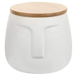 Pojemnik ceramiczny na płatki kosmetyczne z twarzą biały 9,5 cm