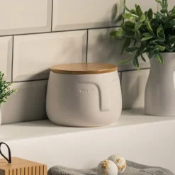 Pojemnik ceramiczny na płatki kosmetyczne z twarzą biały 9,5 cm