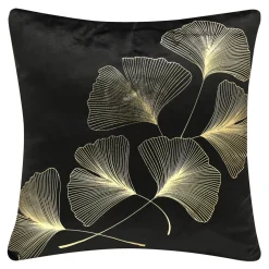 Poszewka dekoracyjna czarna w złote liście INEZ 45x45 cm