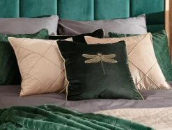 Poszewka dekoracyjna zielona z ważką AURE 45x45 cm