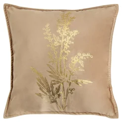 Poszewka welurowa z motywem roślinnym beżowa HERBS 45x45 cm
