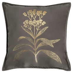 Poszewka welurowa z motywem roślinnym szara HERBS 45x45 cm