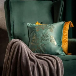 Poszewka welurowa z motywem roślinnym zielona HERBS 45x45 cm