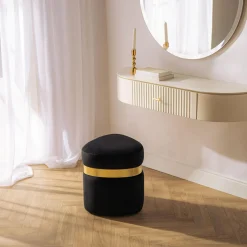 Puf ze złotą obręczą czarny TONDOSIL