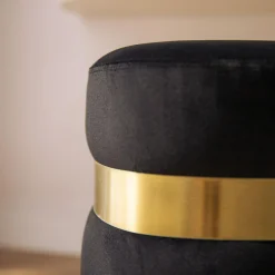 Puf ze złotą obręczą czarny TONDOSIL