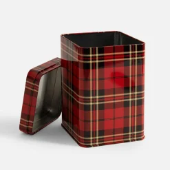 Puszka metalowa do przechowywania CZERWONA KRATA 1450 ml