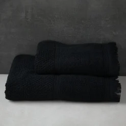 Ręcznik bawełniany z frędzlami czarny SANTORINI 50x90 cm