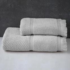 Ręcznik bawełniany z frędzlami srebrny SANTORINI 70x140 cm