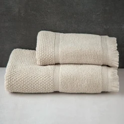 Ręcznik bawełniany z frędzlami beżowy SANTORINI 50x90 cm