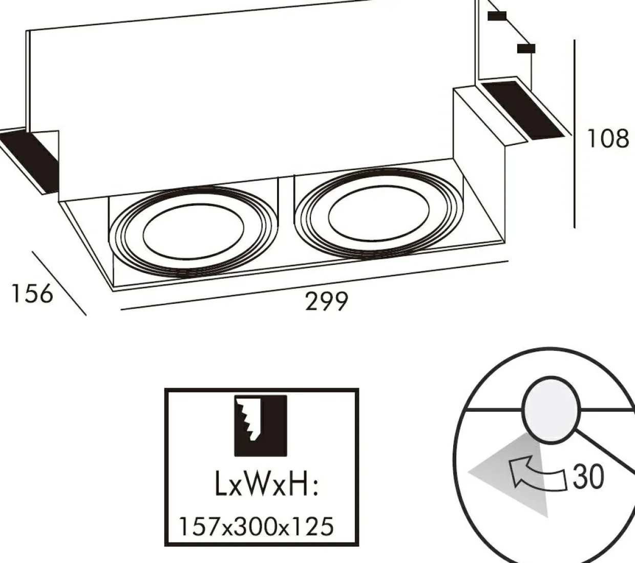 Reflektor podtynkowy 2-punktowy biały ONEON DL - długość 30 cm