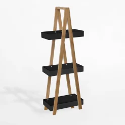 Regał łazienkowy z 3 półkami czarny 18x30x82 cm