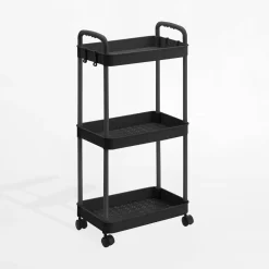 Regał 3-poziomowy na kółkach czarny 35x22x69 cm