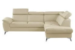 Rozkładany narożnik z beżowej skóry naturalnej MIO prawy