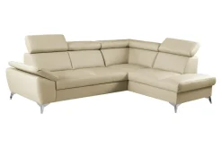 Rozkładany narożnik z beżowej skóry naturalnej MIO prawy