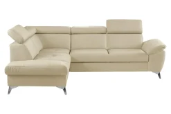 Rozkładany narożnik z beżowej skóry naturalnej MIO lewy