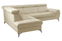 Rozkładany narożnik z beżowej skóry naturalnej MIO lewy