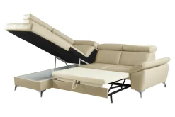 Rozkładany narożnik z beżowej skóry naturalnej MIO lewy