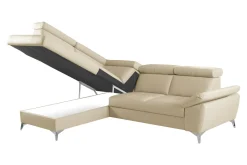 Rozkładany narożnik z beżowej skóry naturalnej MIO lewy