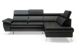 Rozkładany narożnik z czarnej skóry naturalnej MIO prawy