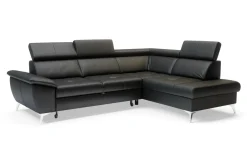 Rozkładany narożnik z czarnej skóry naturalnej MIO prawy