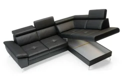 Rozkładany narożnik z czarnej skóry naturalnej MIO prawy