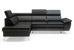 Rozkładany narożnik z czarnej skóry naturalnej MIO lewy