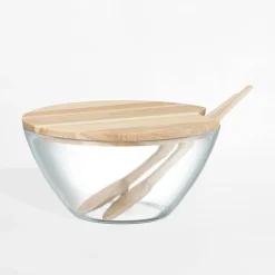 Salaterka z drewnianą pokrywą i sztućcami 23 cm