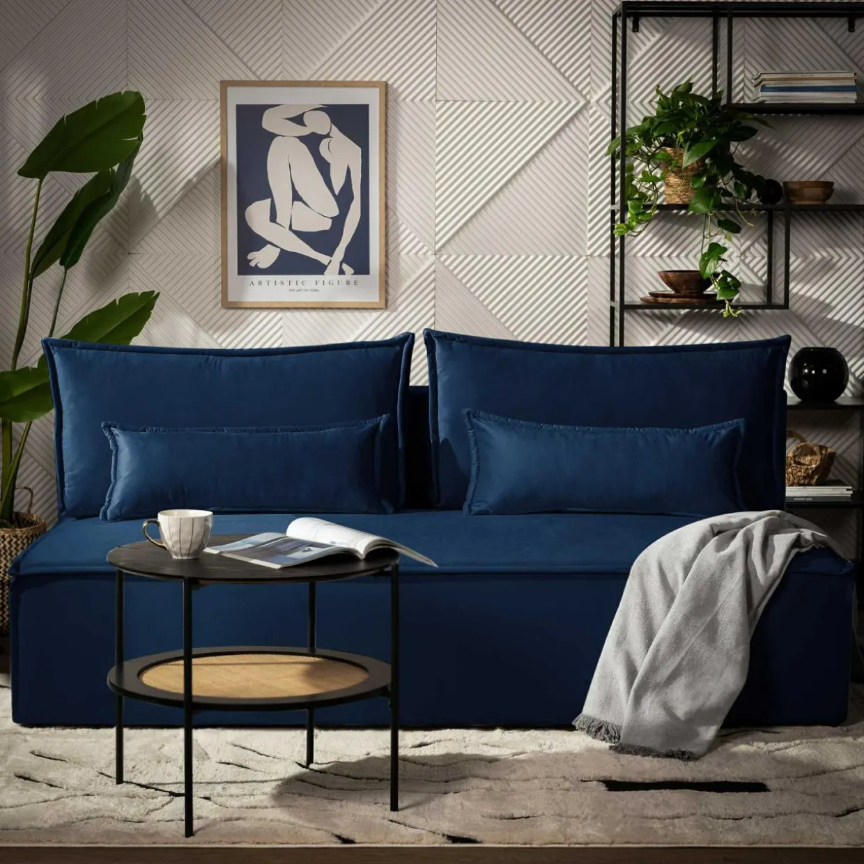 Sofa rozkładana granatowa DUE