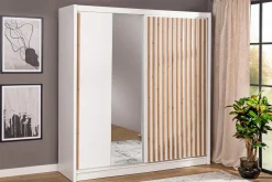 Szafa biała z lamelami i lustrem LAMELLO